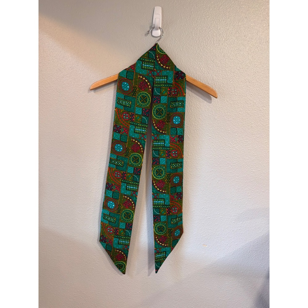 Unbranded Skinny Scarf Unisex OS Green Red Geometric‎ Print Mosaic Tie